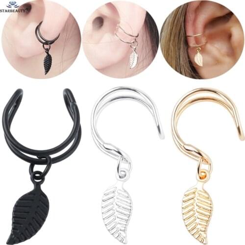 2 pcs/lot Vintage Carved Leaf Nonpierced Fake Earrings Helix Piercing Oreja Fake Piercing Tragus Ear Cuff Earring Fake Nose Ring