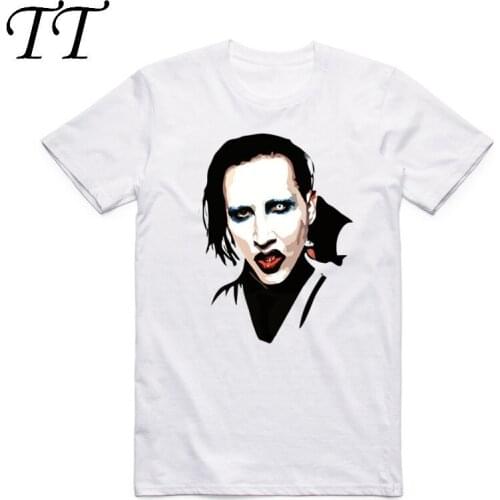 2019 Classic Marilyn Manson Rock T-shirt Industrial Metal Band O Neck Short Sleeve White T Shirt Casual Streetwear Men Tops Tees