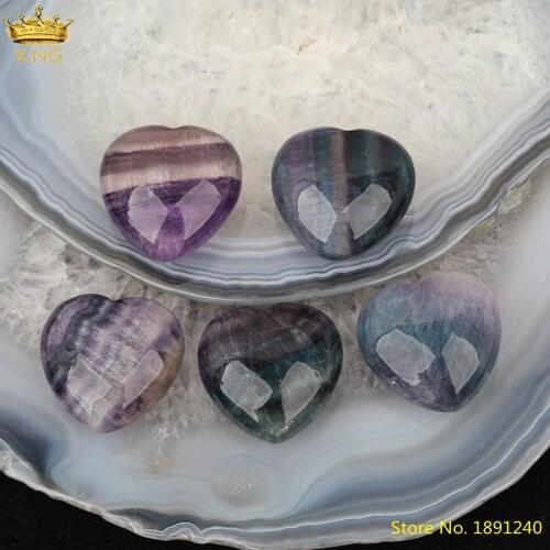 10Pcs/Lot 30mm Natural Rainbow Fluorite Stone Heart-Shape Jewelry Charms For Pendant Necklace Bracelet DIY Findings JXD-46KBG