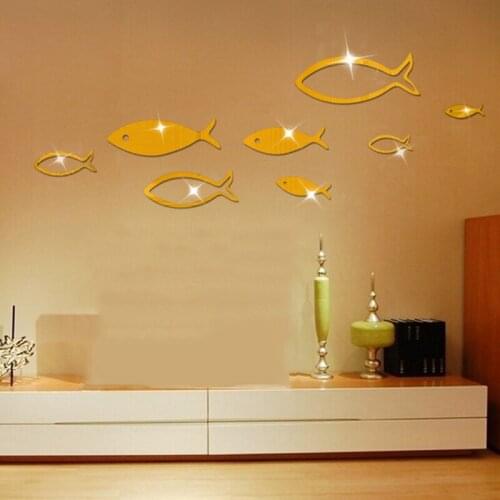 3D Fish Wall Stickers DIY Mirror Sticker for Living Room Bedroom Decorative Backdrop Fish Stick Decals