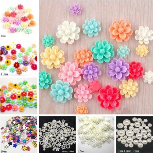 50PCS 7-19mm multicolor Flower flatback Resin Cabochons Scrapbook Craft DIY Embellishments decor Headwear accessories