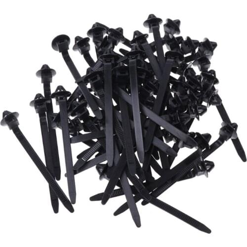 50 Pcs Nylon Black Car Cable Strap Push Mount Wire Tie Retainer Clip Clamp
