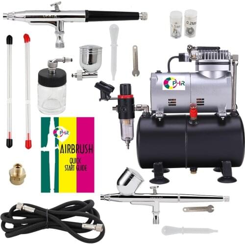 OPHIR 0.2mm 0.3mm 0.5mm Dual-Action Airbrush Kit & 110V,220V Air Tank Compressor for Cake Decorati Hobby Art Set _AC090+004A+074