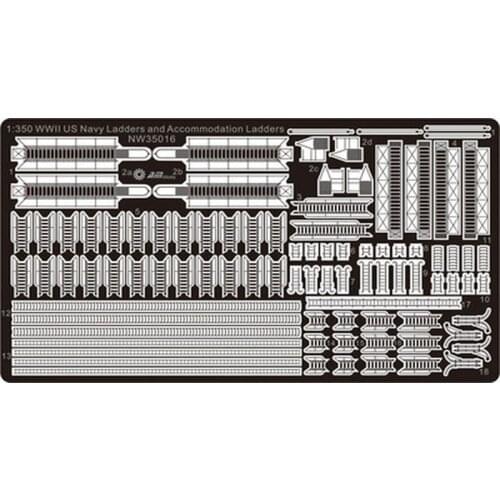 AM-WORKS NW35016 1/350 WWII US NAVY Ladders and Accommodation Ladders - Upgrade Detail Set