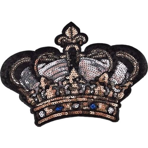 Large Crown Patch Badge Cartoon Sequin Iron On Sewing On For Clothes Stickers