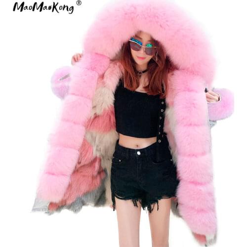 MAO MAO KONG brand long Camouflage winter jacket women outwear thick parkas natural real fox fur collar coat hooded pelliccia