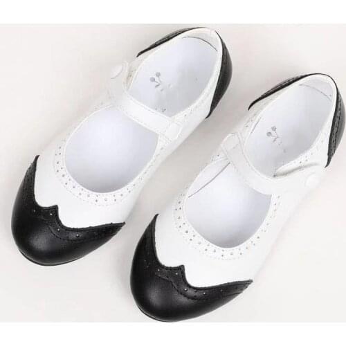 Girls Brogue Shoes 2018 New Autumn Fashion Kids White&Black Leather Splicing Princess Flat Girl Shoes EU 24-32 Cherry Brands