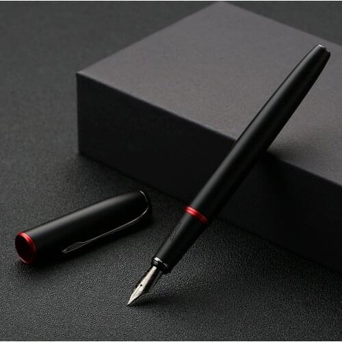 Picasso Pimio 916 Black Metal Fountain Pen Black 0.5mm Nib Red Ring Matte Barrel Office Business Gift Ink Pen