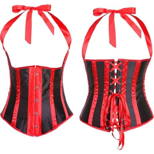 Women Sexy Halter Shoulder Straps Underbust Corset Top For Belly Slimming Steampunk Stripe Corset Bustier Plus Size S-6XL