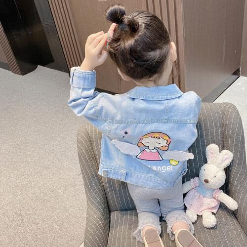 Kids Denim Jackets for Girls Baby Spring Autumn Fashion Coat Cartoon Angel Wings Children Clothing Outerwear Jean Jacket Coat