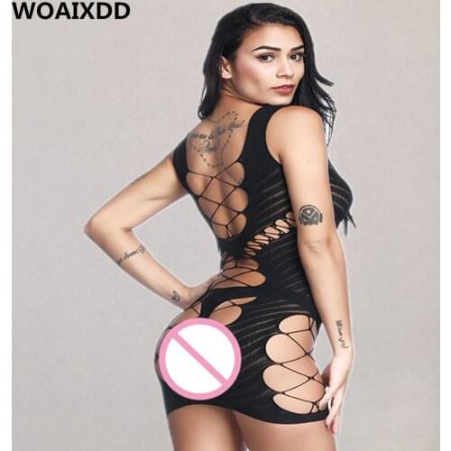 Erotic Open Bra Net Soft Large Mesh Dress Sexy Open Butt Hollow Out Chemise Women Porn Intimates Underwear Adult Sexual Lingerie
