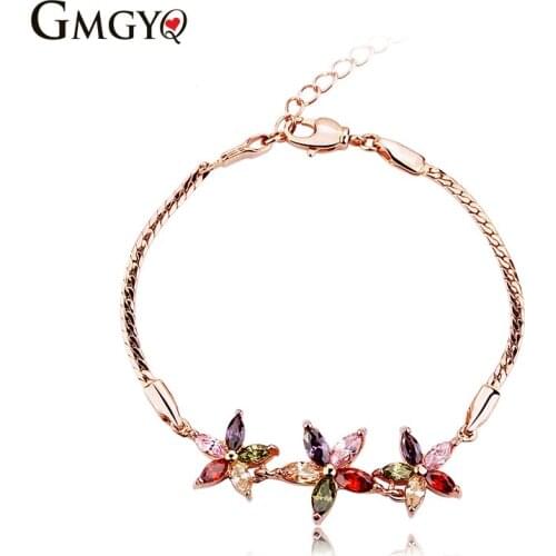 GMGYQ Merk Zomer Flower Armband Vrouwen Mode Rose Goud Kleur AAA Multicolor CZ Flower Zirkoon Bracelet Armband Bangles Bohemian