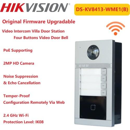 Hikvision Video Intercom Door Bell DS-KV8413-WME1(B) Wireless Card Read PoE Power Villa Outdoor Phone Station 3 Indicators