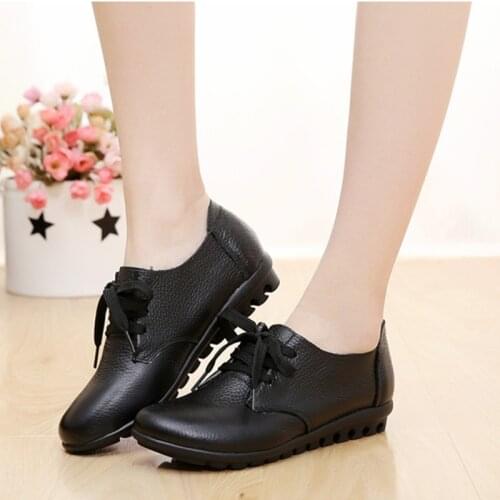Tilocow Women Flats Shoes Genuine Leather Spring Autumn Lace Up Round Toe Casual Flat Shoes Women Sneakers Classic Leather Shoes