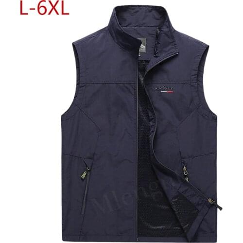 Summer Men Quick Dry Vest Thin Mesh Solid Sleeveless Jackets Multi-Pocket Classic Waistcoats Large Size L-7XL Photographer Vests