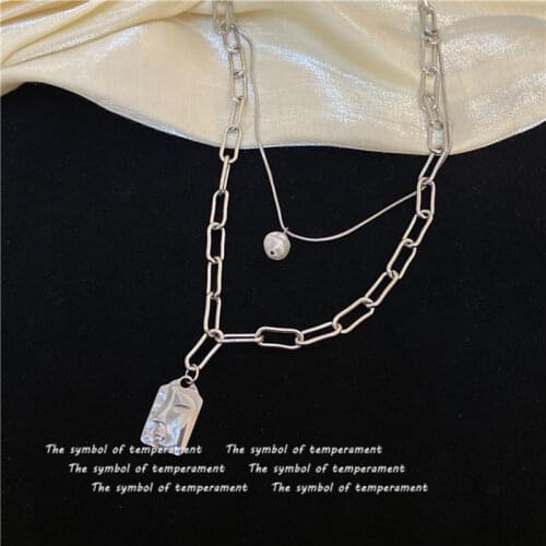 Personality Multilayer Necklace For unisex trend Portrait Pendant Sweater chain Hip-hop Silver Color Vintage Multi-layer Jewelry