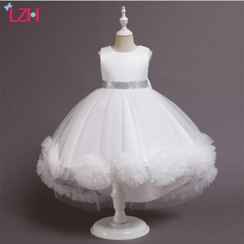 LZH 2021New Children Princess Dress Net Yarn Flower Tutu Skirt Baby Girls Prom Dresses Sleeveless Kids Wedding Clothes 3-10 Year