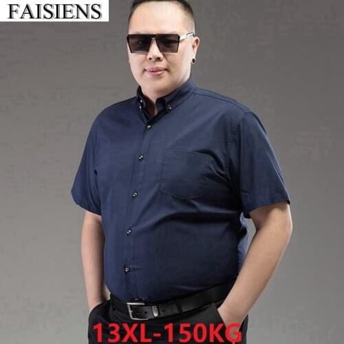 12XL 14XL Men Black Formal Shirts Office Short Sleeve Larger Size Big 10XL Blue Business 54 58 60 62 64 66 68 Cotton Dress Shirt