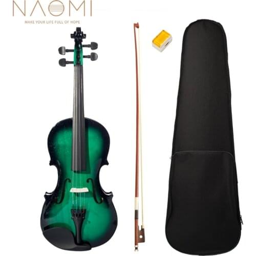 NAOMI Acoustic Violin 4/4 Full Size Violin Fiddle W/ Case Bow For Students Beginners Green & Black New