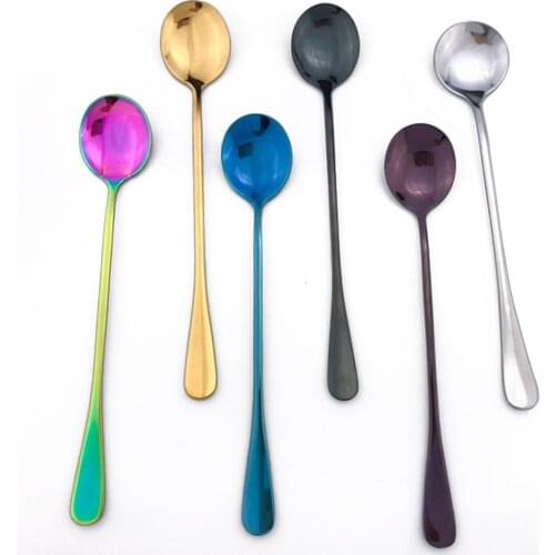 New Colorful Ice Spoon Coffee Spoon Tea Cafe Scoop Long Handle Spoons Dinnerware Flatware Coffee Drinking Tools Kitchen 1pc
