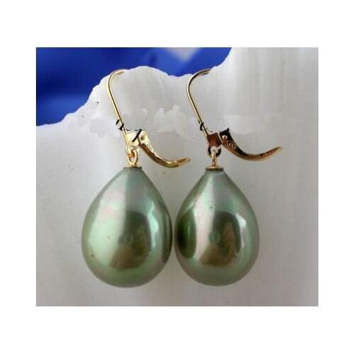 New Arrival Favorite Pearl Earrings 20mm Green Drip South Sea Shell Pearl Dangle Earring 14k/20 GP Fine Jewelry Lady Gift