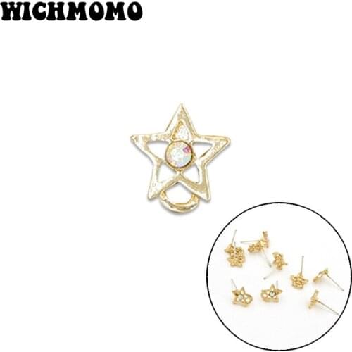 New 8*9mm 10pcs Zinc Alloy Pentagram Star Inlay Crystal Bead Earring Base Connectors Linkers for DIY Earring Jewelry Accessories