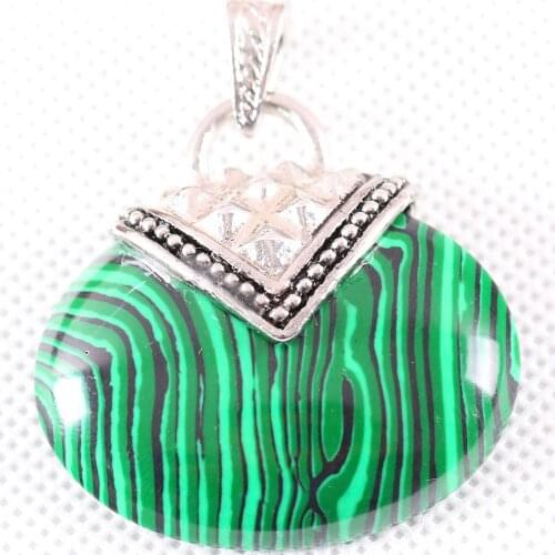 Necklace Pendant 40x40MM Oval CAB Cabochon Natural Green Malachite Stone Bead Jewelry Gift K1152