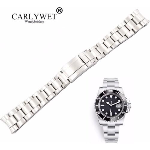 CARLYWET 20 21mm Silver Brushed 316L Solid Stainless Steel Watch Band Belt Strap Bracelets For Rolex Submariner