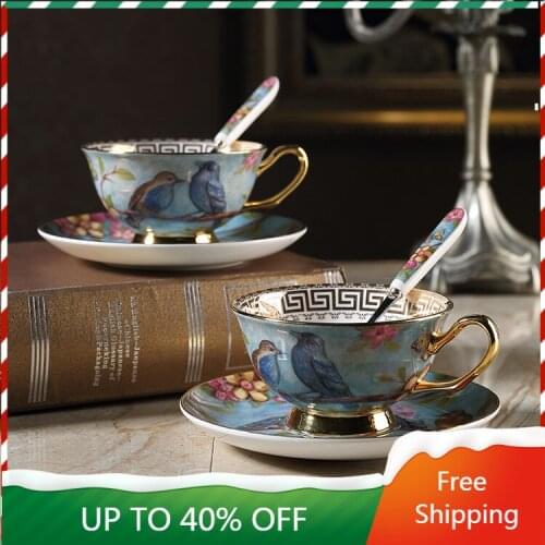 Luxury European Style Bone China Coffee Cup Art Ceramic Floral Cappuccino Tea Cup Hot Drink High Tea Copo English Tea Set AA50BD