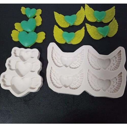 4-hole Love Heart Wing Silicone Mold Baking Accessories Clay Epoxy Mold Cake Decorating Tools Fondant Molds Diy Resin Molds