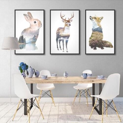 Nordic Simple Style Painting Animal Silhouette Landscape Print Pastoral Decoration Wall Art Canvas Poster Kids Room Decoration