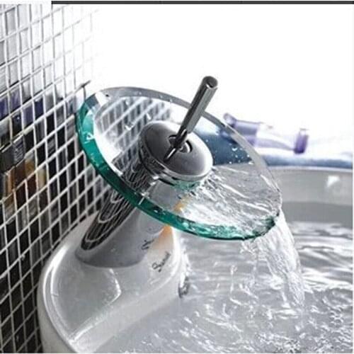 Bathroom Kitchen Sink Round Waterfall Faucet Brass Chrome Faucet Copper Basin Hot Cold Faucet Table Basin Faucet Glass Waterfall
