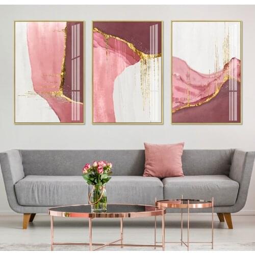 Modern Abstract Golden Pink White Gold Canvas Painting Nordic Wall Art Prints Poster Pictures for Living Room Home Decoration