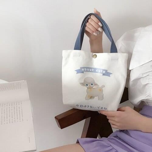 Women Small Canvas Handbag Cute Cartoon Print Little Cloth Tote Female Phone Cosmetic Bag Cotton Hand Bags Lovely Purse For Girl