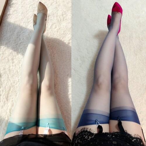 Vintage Sexy No Elastic Stockings Super Thin Glossy Oil Shine for Women 5D Transparent Nonelastic Rib Top Comfortable Detail