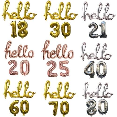 3pcs/lot Connection Hello Foil Balloons with Number Air Balloon Birthday Party Anniversary Decorations Hello Party Supplies