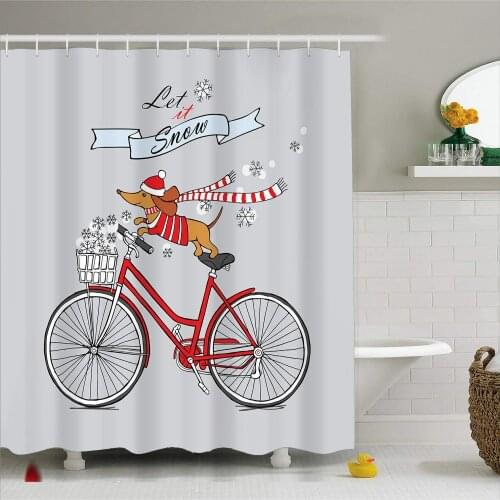 Funny Dog Shower Curtain Dachshund Print Durable Waterproof Polyester Bath Curtain with Hooks Bathroom Decor 1 Piece 180x180cm
