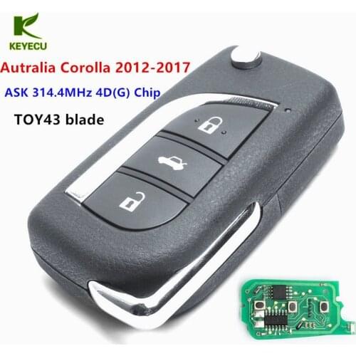 KEYECU Replacement New Upgraded Remote Key Fob 314.4MHz 4D72 for Australian Toyota Corolla 2012 2013 2014 2015 2016 2017