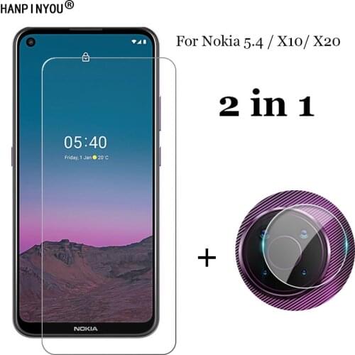2-in-1 For Nokia 5.4 / X10 / X20 Back Soft Fiber Camera Lens Protection Film + Front 9H 2.5D Tempered Glass Screen Protector