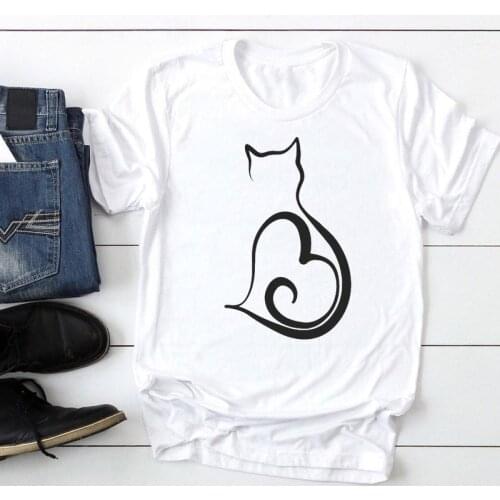 2021 Women Cat Love Heart Trend New Cute Fashion Cartoon Summer Lady Print Tee Stylish T Top Tshirts Clothes T-Shirt