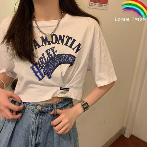 T-shirt womens Hong Kong style short design sense loose print crop top womens clothing long sleeve summer tops for women