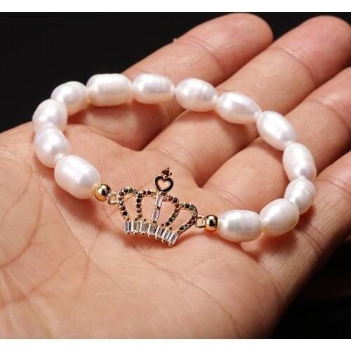 2020 Simple Fashion Style Natural Freshwater Pearl Women Bracelet Rainbow CZ Connector Fine Fashion Pearl Bangle Daily Jewelry