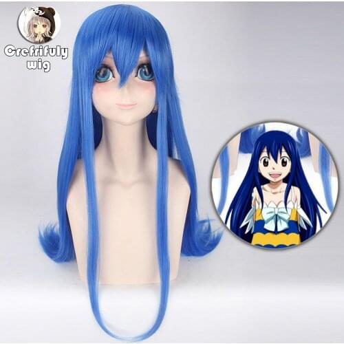 FAIRY TAIL Wendy Marvell Long Straight Blue Cosplay Wig Costume Synthetic Hair Wigs For Women Halloween Party 85cm