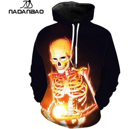 NADANBAO Halloween Womens Sweatshirts Skeeton Grunge Print Pullovers Hoodied Casual Hoodies Winter Top Clothes Plus Size S-3XL