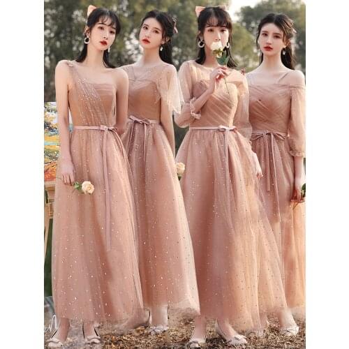 Women Elegant High Waist V-neck A-line Ankle-length Coffee Blue Plus Size Casual Vestidos Formales Bridesmaid Dresses 4576