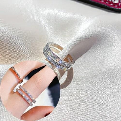 2021 Korean New Simple Temperament Index Finger Ring Exquisite Fashion Adjustable Two Layers Ring Elegant Ladies Banquet Jewelry