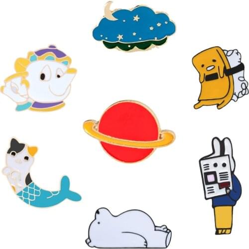 Cartoon Badges Cat Fish Bear Funny Dog Animal Brooch Teapot Sky Planet Pins Clothes Jackets Lapel Pin Jewelry Gift For Women Men