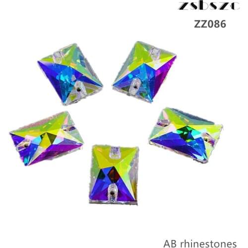 Zsbszc 36pcs 18mm Flatback AB rhinestones Rectangular silver bottomed sew on diamonds shoes hats bags clothing accessories ZZ086