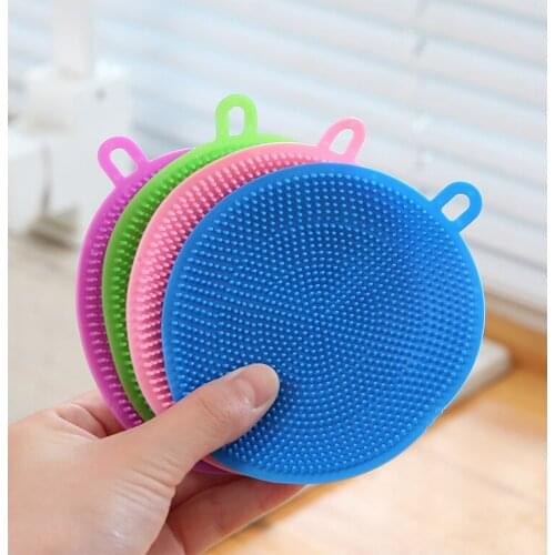 1PCs New Kitchen Cleaning Brush Silicone Dishwashing Brush Fruit Vegetable Cleaning Brushes Pot Pan Sponge Scouring Pads