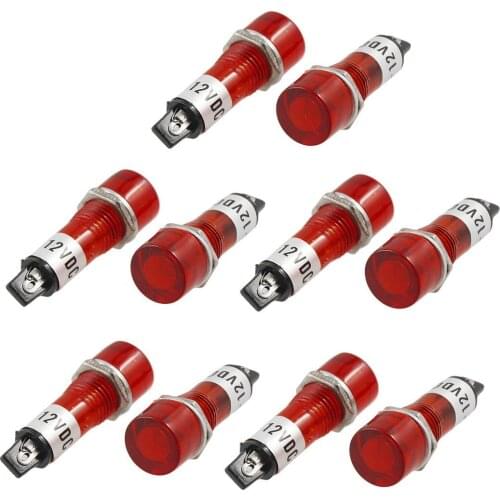 10 Pcs DC 12V Recessed Red Pilot Light Signal Indicator Lamp
